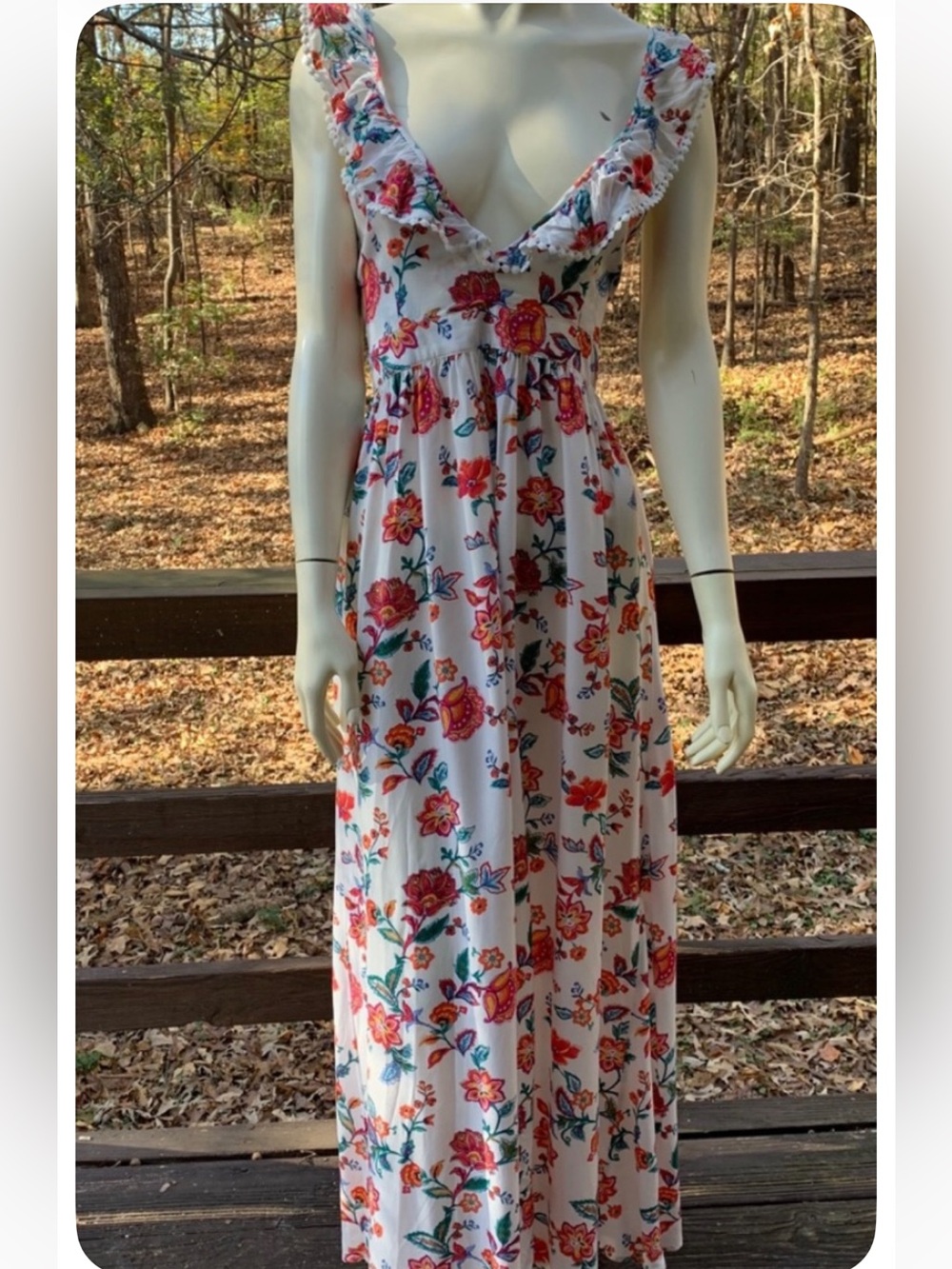 Ruffle deep v neck Floral Open Back Maxi Dress